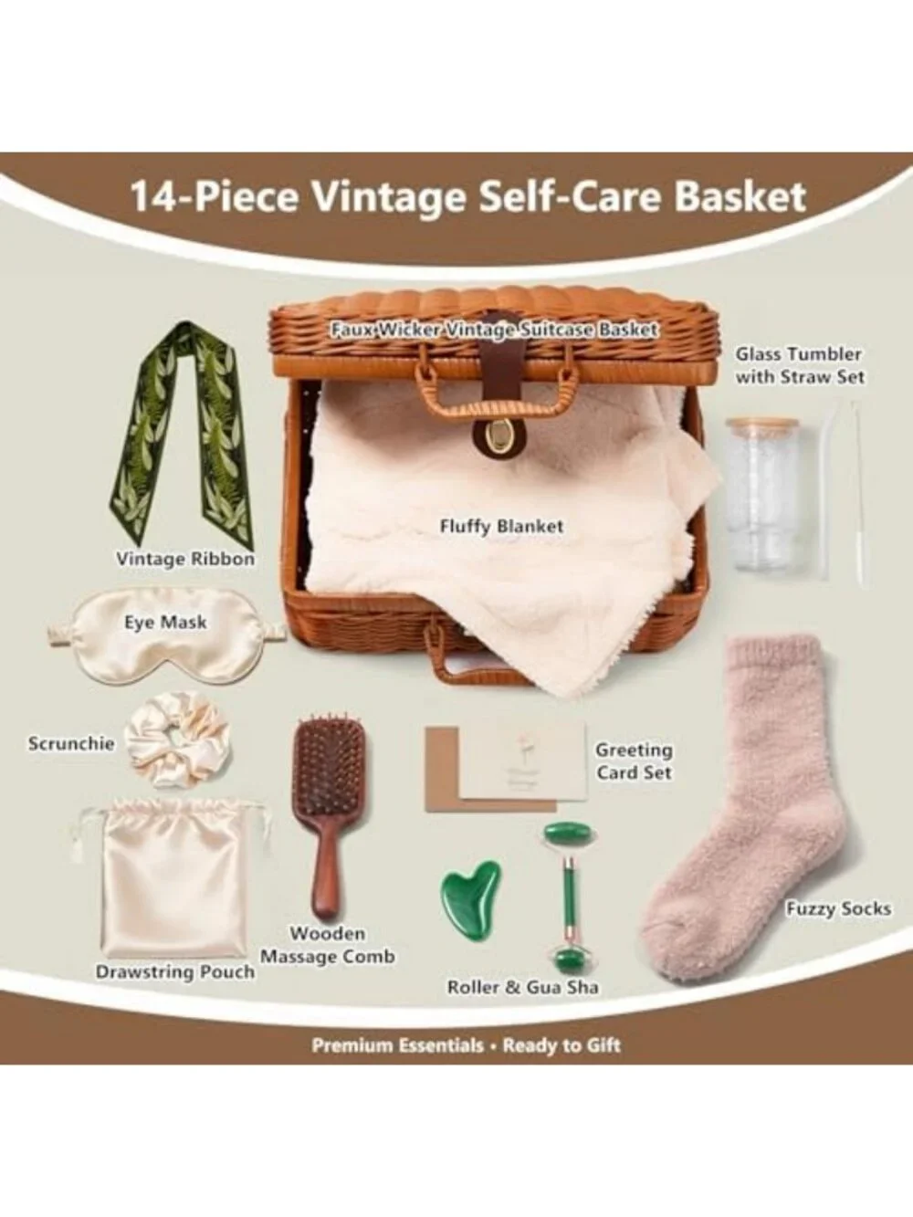 14-Piece Spa Gift Basket for Women | Vintage Relaxation Set with Blanket